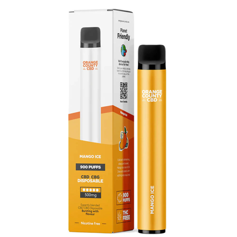 Wholesale Orange County CBD 3ml Disposable Vape Pen 250 CBD + 250mg CBG Mango Ice (10pcs/display)