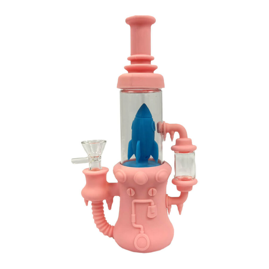 wholesale-rocket-ship-glass-silicone-bong-pink-with-removable-pieces-23cm-1