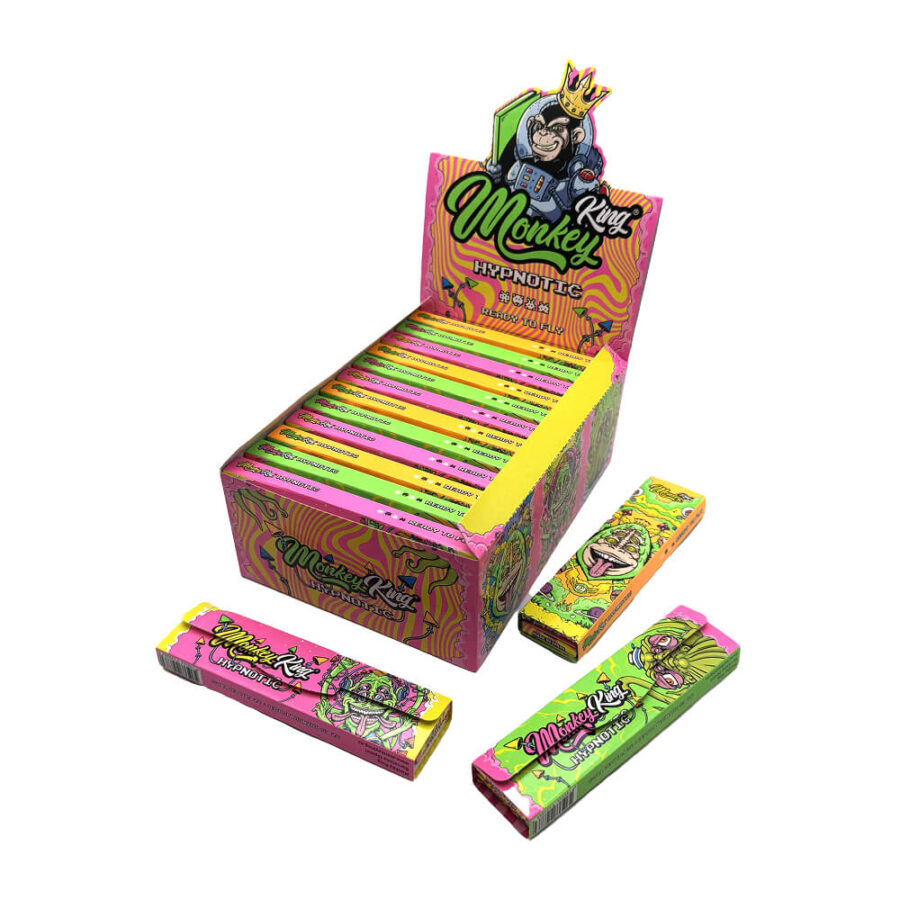 Monkey King Unbleached Rolling Papers Monkey Rainbow Hypnotic King Size Slim + Filter Tips (24pcs-display)-Wholesale